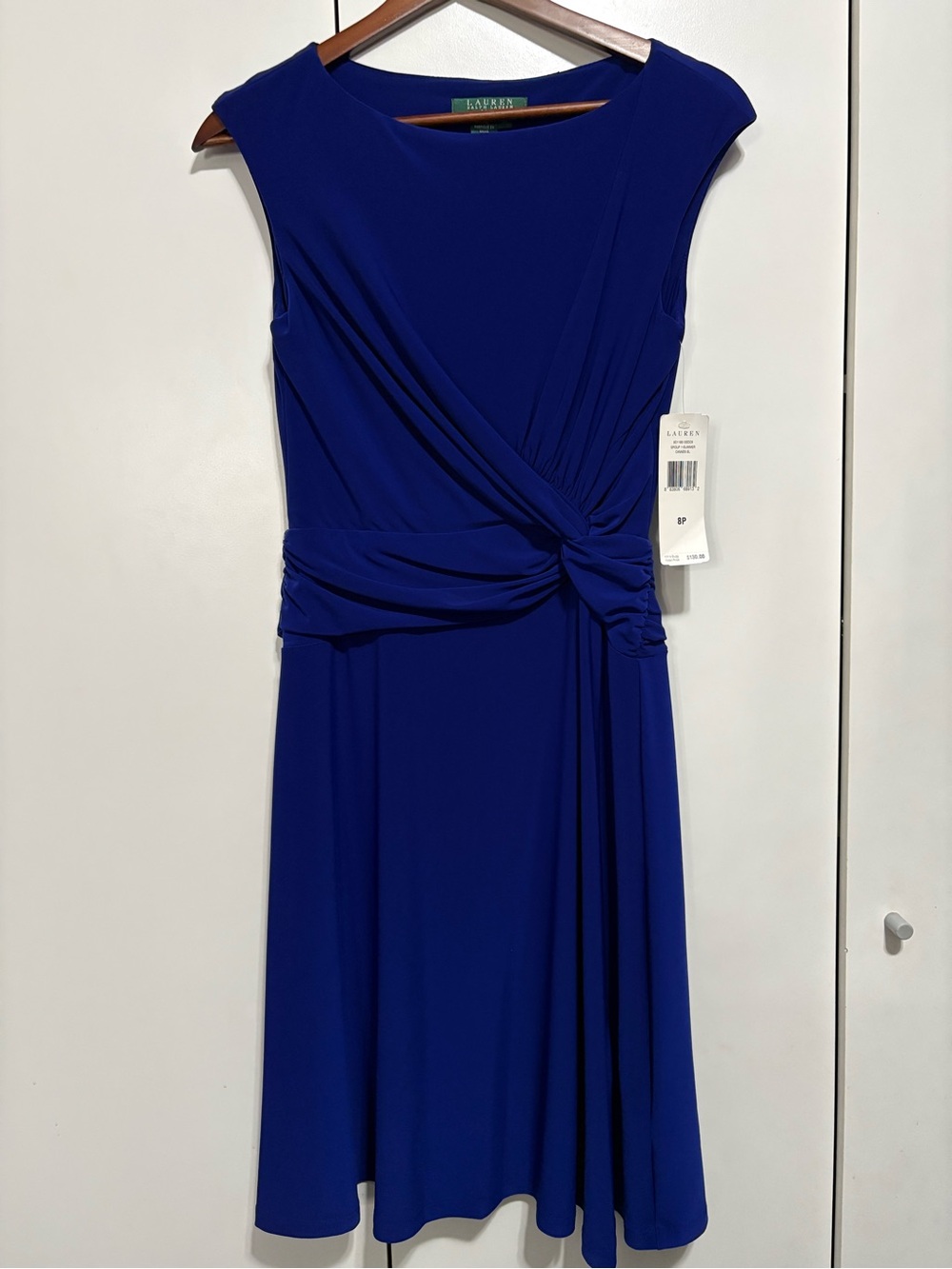 Lauren Ralph Lauren Cobalt Blue Knot-Waist Midi Dress